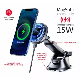 Suport magnetic pentru mașină SWISSTEN cu încărcare fără fir 15W DASHBOARD (compatibil MagSafe)