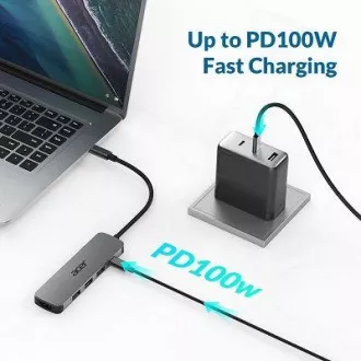 Stație de andocare Acer 5IN1 Mini, dongle Type-C, 1x HDMI (până la 3840x2160@60hz), 3x porturi USB 3.0 5Gbps, 1x port PD Type-C până la 100W (oaspete)