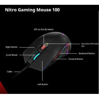 Mouse ACER NITRO NMW100 negru, până la 7200 DPI, cu fir, 6 butoane, ambalaj de vânzare cu amănuntul Mouse ACER NITRO NMW100 negru, până la 7200 DPI, cu fir, 6 butoane, ambalaj de vânzare cu amănuntul