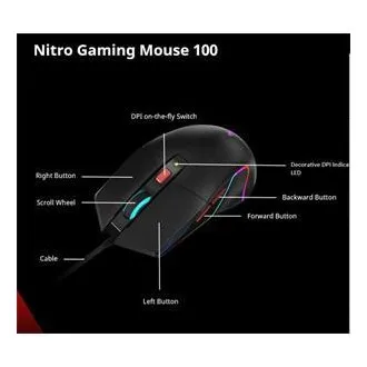 Mouse ACER NITRO NMW100 negru, până la 7200 DPI, cu fir, 6 butoane, ambalaj de vânzare cu amănuntul Mouse ACER NITRO NMW100 negru, până la 7200 DPI, cu fir, 6 butoane, ambalaj de vânzare cu amănuntul