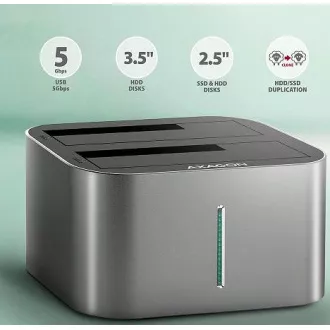 AXAGON ADSA-DC, USB-C 5Gbps - Stație de andocare duală CLONĂ pentru 2x SATA 6G 2.5"/3.5" SSD/HDD AXAGON ADSA-DC, USB-C 5Gbps - Stație de andocare duală CLONĂ pentru 2x SATA 6G 2.5"/3.5" SSD/HDD