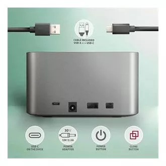 AXAGON ADSA-DC, USB-C 5Gbps - Stație de andocare duală CLONĂ pentru 2x SATA 6G 2.5"/3.5" SSD/HDD AXAGON ADSA-DC, USB-C 5Gbps - Stație de andocare duală CLONĂ pentru 2x SATA 6G 2.5"/3.5" SSD/HDD