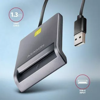 AXAGON CRE-SM3T, USB-A FlatReader cititor de carduri de contact Smart card (eObčanka), cablu 1,3 m
