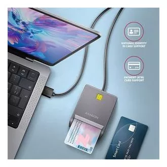 AXAGON CRE-SM3T, USB-A FlatReader cititor de carduri de contact Smart card (eObčanka), cablu 1,3 m