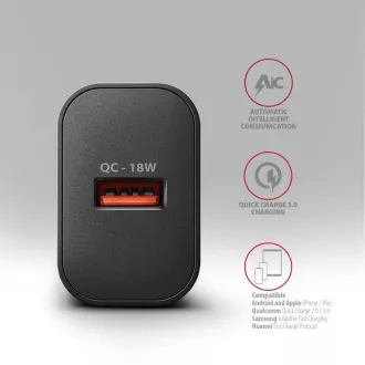 AXAGON ACU-QC18, încărcător de rețea 18W, 1x port USB-A, QC3.0/AFC/Apple, negru