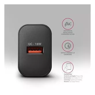 AXAGON ACU-QC18, încărcător de rețea 18W, 1x port USB-A, QC3.0/AFC/Apple, negru
