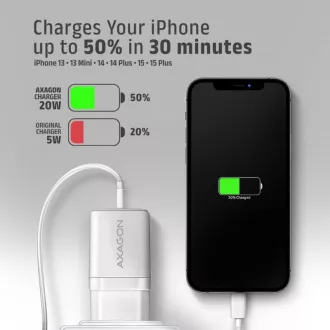 AXAGON ACU-PD20W, încărcător de rețea 20W, 1x port USB-C, PD3.0/PPS/QC4+/AFC/Apple, alb