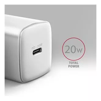 AXAGON ACU-PD20W, încărcător de rețea 20W, 1x port USB-C, PD3.0/PPS/QC4+/AFC/Apple, alb
