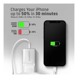 AXAGON ACU-PD20W, încărcător de rețea 20W, 1x port USB-C, PD3.0/PPS/QC4+/AFC/Apple, alb