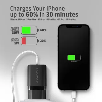 AXAGON ACU-PD30, încărcător de rețea Sil 30W, 1x port USB-C, PD3.0/PPS/QC4+/SFC/AFC/Apple, negru