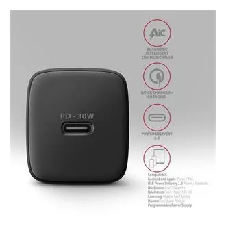 AXAGON ACU-PD30, încărcător de rețea Sil 30W, 1x port USB-C, PD3.0/PPS/QC4+/SFC/AFC/Apple, negru