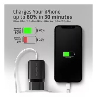 AXAGON ACU-PD30, încărcător de rețea Sil 30W, 1x port USB-C, PD3.0/PPS/QC4+/SFC/AFC/Apple, negru