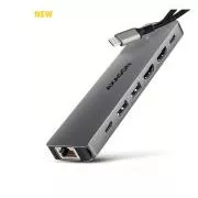 AXAGON HMC-7HX2, hub USB 5Gbps, 2x USB-A, USB-C, 2x HDMI 4k/60Hz, RJ-45 GLAN, PD 100W, cablu USB-C 15cm