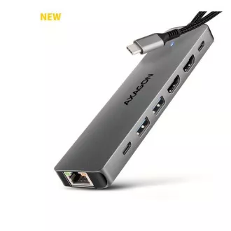 AXAGON HMC-7HX2, hub USB 5Gbps, 2x USB-A, USB-C, 2x HDMI 4k/60Hz, RJ-45 GLAN, PD 100W, cablu USB-C 15cm