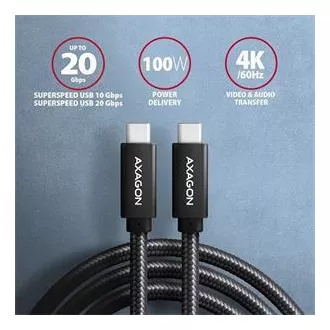 AXAGON BUCM32-CM05AB, cablu SPEED+ USB-C <-> USB-C, 0.5m, USB 20Gbps, PD 100W 5A, 4K HD, ALU, împletit, negru AXAGON BUCM32-CM05AB, cablu SPEED+ USB-C <-> USB-C, 0.5m, USB 20Gbps, PD 100W 5A, 4K HD, ALU, împletit, negru
