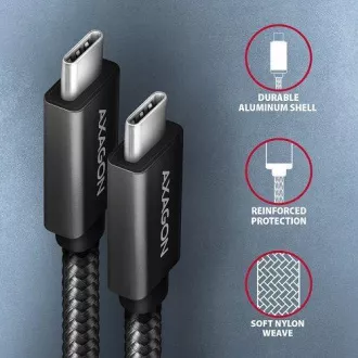 AXAGON BUCM32-CM05AB, cablu SPEED+ USB-C <-> USB-C, 0.5m, USB 20Gbps, PD 100W 5A, 4K HD, ALU, împletit, negru AXAGON BUCM32-CM05AB, cablu SPEED+ USB-C <-> USB-C, 0.5m, USB 20Gbps, PD 100W 5A, 4K HD, ALU, împletit, negru