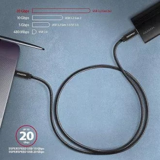 AXAGON BUCM32-CM05AB, cablu SPEED+ USB-C <-> USB-C, 0.5m, USB 20Gbps, PD 100W 5A, 4K HD, ALU, împletit, negru AXAGON BUCM32-CM05AB, cablu SPEED+ USB-C <-> USB-C, 0.5m, USB 20Gbps, PD 100W 5A, 4K HD, ALU, împletit, negru