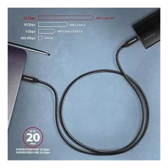 AXAGON BUCM32-CM05AB, cablu SPEED+ USB-C <-> USB-C, 0.5m, USB 20Gbps, PD 100W 5A, 4K HD, ALU, împletit, negru AXAGON BUCM32-CM05AB, cablu SPEED+ USB-C <-> USB-C, 0.5m, USB 20Gbps, PD 100W 5A, 4K HD, ALU, împletit, negru