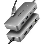AXAGON HMC-CUB83X2, hub USB 10Gbps, 2x USB-A, USB-C, HDMI și DP 4k/144Hz, RJ-45 GLAN, PD 100W, cablu USB-C 15cm