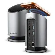 AXAGON HMC-WL9, hub USB 10Gbps cu Qi, 3x USB-A, USB-C, HDMI și DP 4k/60Hz, RJ-45 GLAN, PD 100W, cablu USB-C 60cm