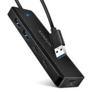 AXAGON HUE-C2A, hub TRAVEL 4× USB 5Gbps, 2× USB-A + 2× USB-C, sursă de alimentare USB-C, cablu USB-A 19 cm