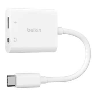 Adaptor/splitter USB-C Belkin 1x USB-C M/ 1x USB-C F sursă de alimentare 60W + 1x mufă de 3,5 mm, alb Adaptor/splitter USB-C Belkin 1x USB-C M/ 1x USB-C F sursă de alimentare 60W + 1x mufă de 3,5 mm, alb