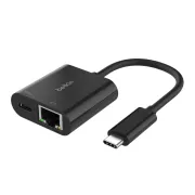 Adaptor Belkin USB-C cu Gigabit Ethernet RJ45 + alimentare 100W, negru