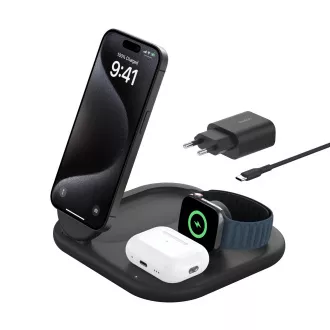 Belkin BOOST CHARGE™ Qi2 15W 3in1 Stand de încărcare magnetic, pliabil, negru