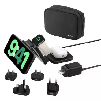 Belkin BOOST CHARGE™ PRO Qi2 3 în 1 Wireless pliabil suport de călătorie pentru iPhone/Apple Watch/AirPods, negru + adaptoare Belkin BOOST CHARGE™ PRO Qi2 3 în 1 Wireless pliabil suport de călătorie pentru iPhone/Apple Watch/AirPods, negru + adaptoare