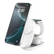 Încărcător magnetic Belkin UltraCharge Qi2 25W 3 în 1 pentru iPhone/Apple Watch/AirPods, alb
