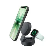 Încărcător magnetic Belkin UltraCharge PRO Qi2 25W 2 în 1 pentru iPhone/Apple Watch/Airpods, gri închis