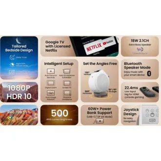 Proiector DLP BenQ GV32 FHD/500 ANSI lm/100.000:1/HDMI/USB-A/USB-C/BT/Wi-Fi/Difuzor/Android 11, proiector inteligent portabil pentru home cinema Proiector DLP BenQ GV32 FHD/500 ANSI lm/100.000:1/HDMI/USB-A/USB-C/BT/Wi-Fi/Difuzor/Android 11, proiector inteligent portabil pentru home cinema