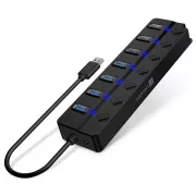 CONECTĂ-L Mighty Switch 2 hub USB-A, (4xUSB-A 3.0, 3xUSB-A 2.0), extern, NEGRU