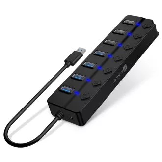 CONECTĂ-L Mighty Switch 2 hub USB-A, (4xUSB-A 3.0, 3xUSB-A 2.0), extern, NEGRU