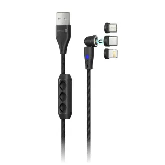 CONNECT IT Cablu magnetic PowerLink 3in1 (USB-C/Lightning/MicroUSB), 2m, NEGRU