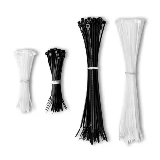 Cleme de cablu CONNECT IT ZipTie, 200 bucăți în total, 100 și 200 mm, NEGRU/ALB