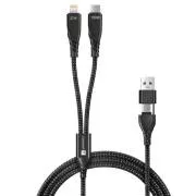 Cablu de alimentare CONNECT IT Wirez 4 în 1 1x USB-C, 1x Lightning, 1,25 m, NEGRU