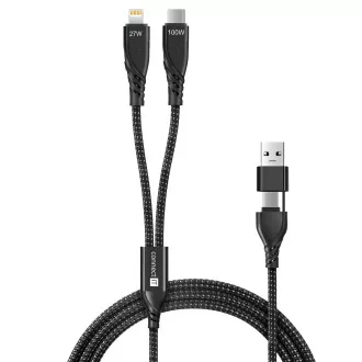 Cablu de alimentare CONNECT IT Wirez 4 în 1 1x USB-C, 1x Lightning, 1,25 m, NEGRU