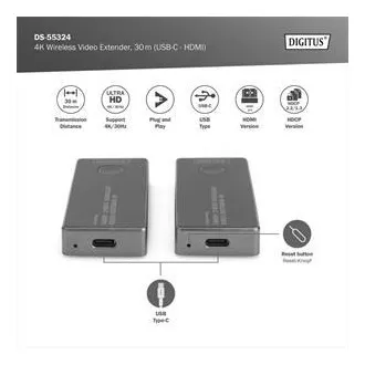 Set de extensie video wireless DIGITUS DS-55324 4K, 30 m (USB-C - HDMI) Set de extensie video wireless DIGITUS DS-55324 4K, 30 m (USB-C - HDMI)