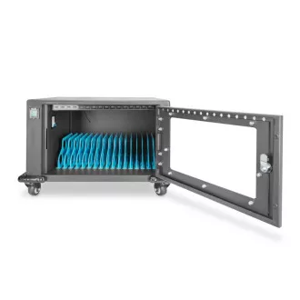 Cărucior de încărcare DIGITUS, 14", USB-C, blocare electronică cu PIN, 16 baze de încărcare, ventilator, 384 x 550 x 375 mm, negru Cărucior de încărcare DIGITUS, 14", USB-C, blocare electronică cu PIN, 16 baze de încărcare, ventilator, 384 x 550 x 375 mm, negru