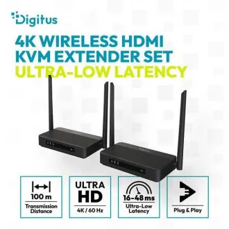 Set de extendere KVM HDMI wireless DIGITUS 4K/60Hz, 100m, negru
