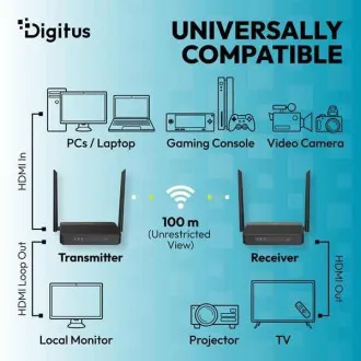 Set de extendere KVM HDMI wireless DIGITUS 4K/60Hz, 100m, negru