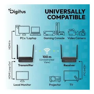 Set de extendere KVM HDMI wireless DIGITUS 4K/60Hz, 100m, negru