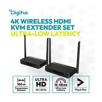 Set de extendere KVM HDMI wireless DIGITUS 4K/60Hz, 100m, negru