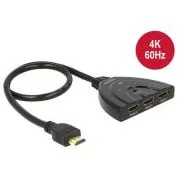Delock Comutator HDMI UHD Delock 3 intrări HDMI > 1 ieșire HDMI 4K cu cablu integrat 50 cm