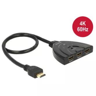 Delock Comutator HDMI UHD Delock 3 intrări HDMI > 1 ieșire HDMI 4K cu cablu integrat 50 cm