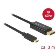 Cablu Delock USB Type-C™ de sex masculin și Displayport de sex masculin (DP Alt Mode) 4K 60 Hz 3 m negru