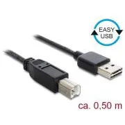 Cablu Delock EASY-USB 2.0 Tip-A mascul > USB 2.0 Tip-B mascul 0,5 m negru