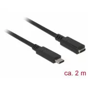 Delock SuperSpeed USB Extension Cable (USB 3.1 Gen 1) USB Type-C™ port de sex masculin și feminin 3 A 2.0 m negru