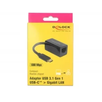 Adaptor Delock Super Speed USB (USB 3.1 Gen 1) cu USB Type-C™ mascul > Gigabit LAN 10/100/1000 Mbps compact, negru